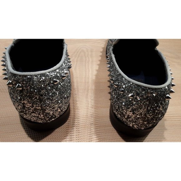 New Enzo Silver Spike Shoes Slip On Loafers Sparkle Mens 9.5 Prom Club Wedding